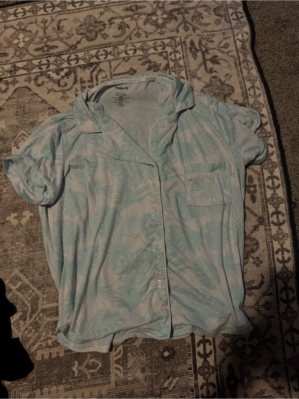 Blue Palm-Print Short Sleeve Shirt for Kids